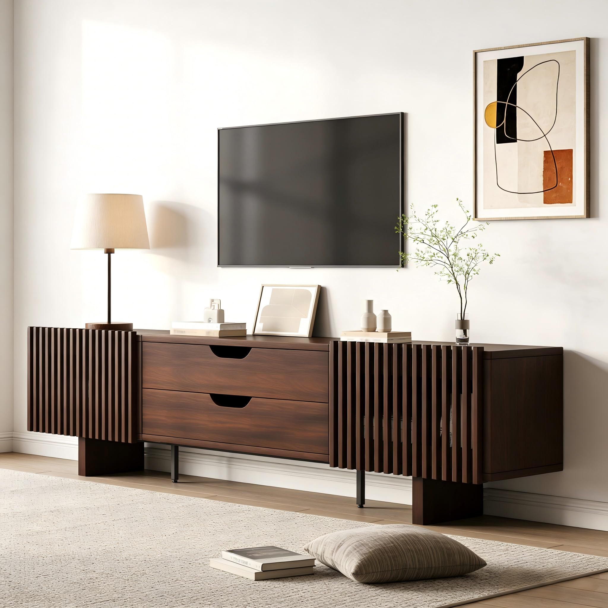 180 x 40 x 45 cm, ciemny orzech, posiada dwie szuflady i wyjątkowe drzwi szafy, szafka pod telewizor, szafka pod telewizor, szafka pod telewizor, nadaje się do telewizorów do 75 cali