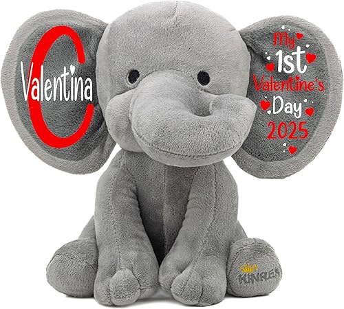 Personalized Elephant Stuffed Animal - My First Valentines Day Elephant Custom Plush Toy Valentines Gifts for Babies Boy Girl Newborn