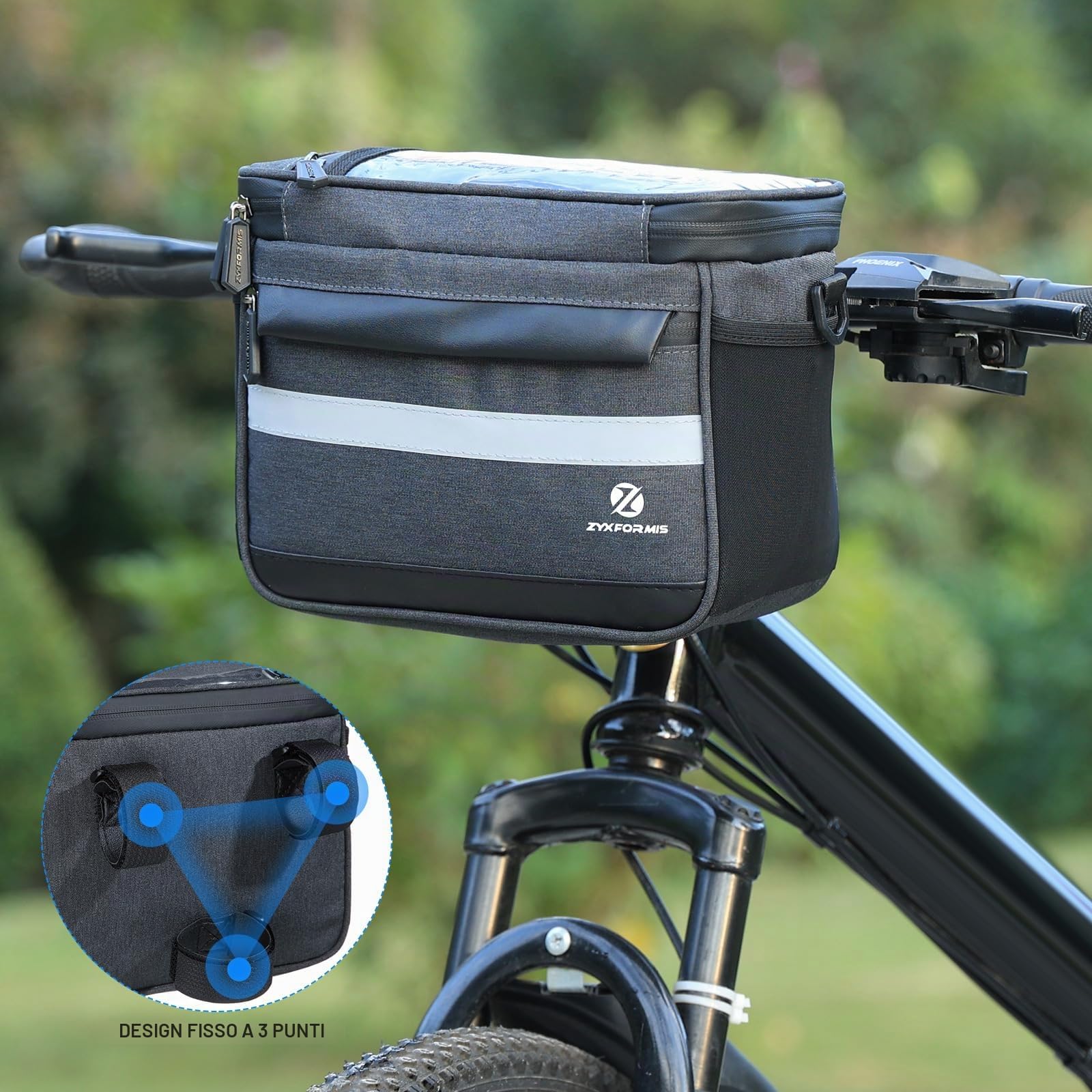 Borsa da Manubrio per Bicicletta 6L Impermeabile, Borsa per Tubo Anteriore Superiore con Touch Screen e Tracolla Removibile