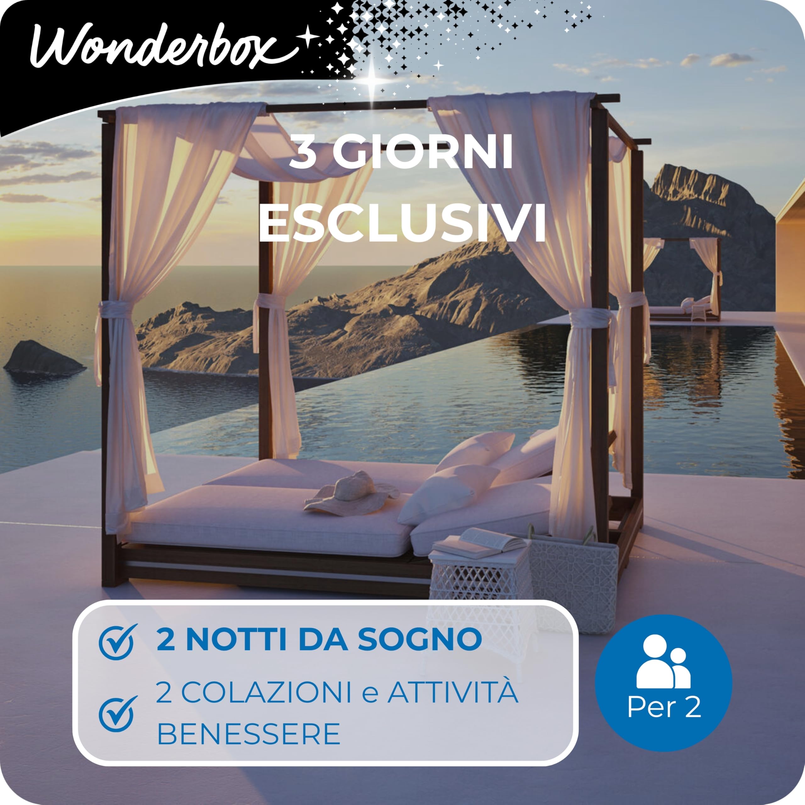 WONDERBOX - Cofanetto Regalo - 3 Giorni Esclusivi - per 2 Persone | 2 notti con 2 colazioni, con o senza attività benessere - Più di 450 soggiorni - Hotel 5* e 4*, Resort, Spa Hotel