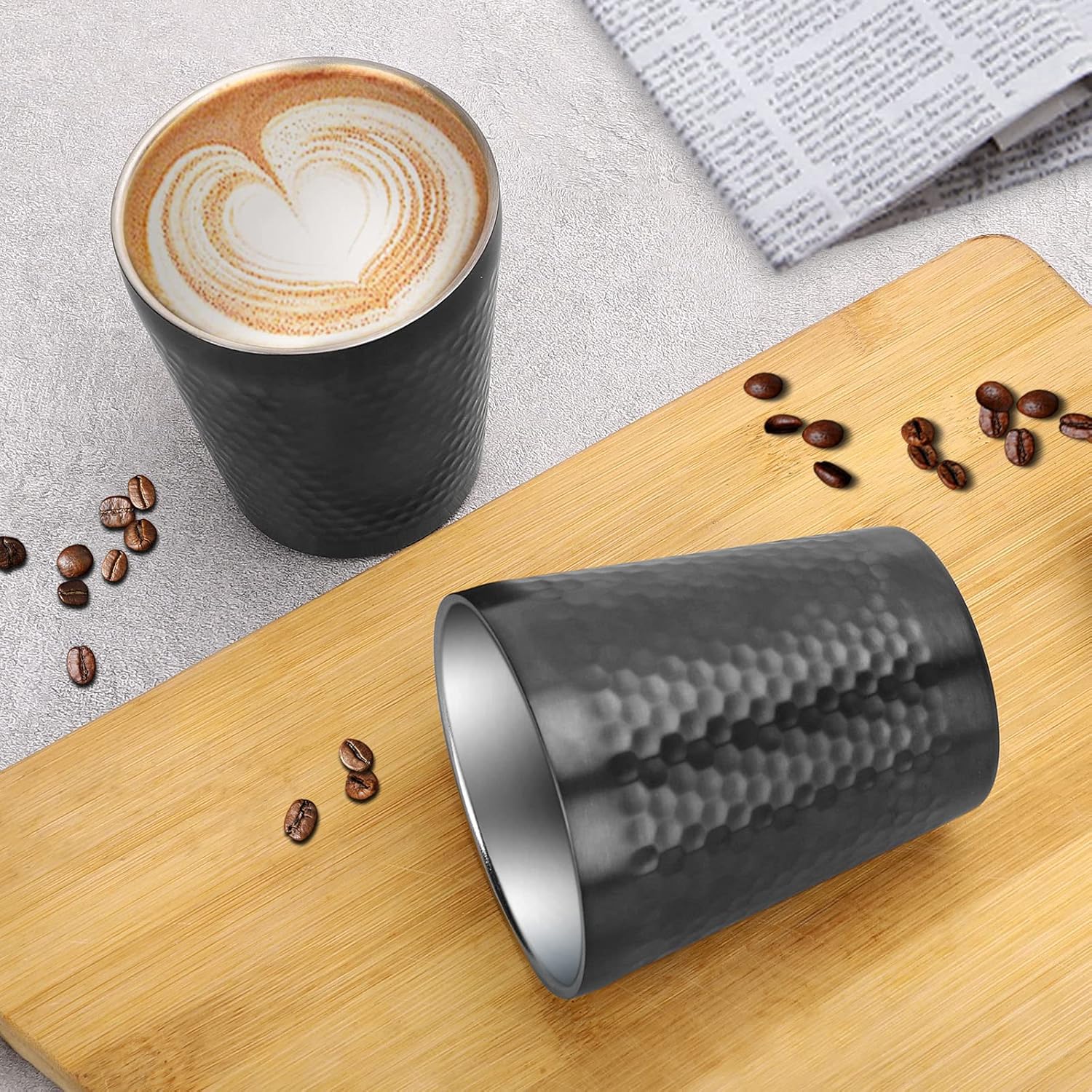 Stainless Steel Cups 2 Packs 10oz/300ml Stackable Double Wall Insulated Metal Shatterproof Cups Titanium-Plated Diamond Textured Surface Heat Resistant Dishwasher Safe (Black) - Image 7