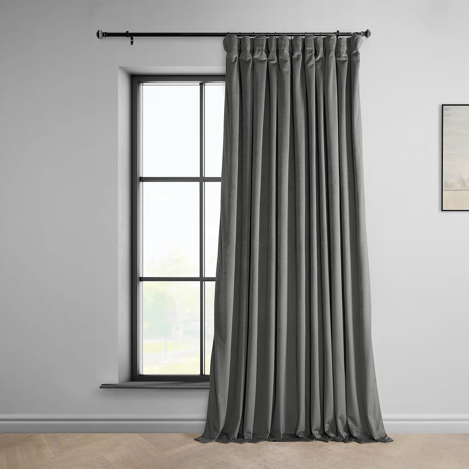 HPD Half Price Drapes Heritage Plush Velvet Curtains 108 Inches Long Room Darkening Curtains for Bedroom & Living Room 100W x 108L, (1 Panel), Destiny Grey Destiny Grey 100"W x 108"L (Pack of 1)