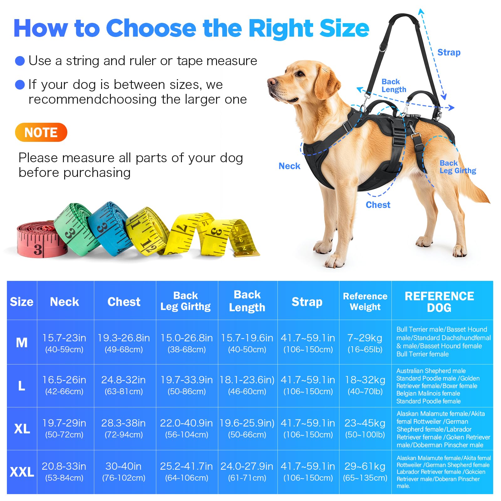 Arnés de elevación para perros, soporte de cuerpo completo y correa de recuperación con correa trasera para la pierna, diseño para perros grandes/medianos, arnés de ayuda de movilidad para mascotas