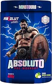 Absolut Nutrition, Pré-treino complementado com Beta-alanina, Arginina, Taurina, e Cafeína, Sabor maçã verde, Absoluto Minotouro, 420 gramas