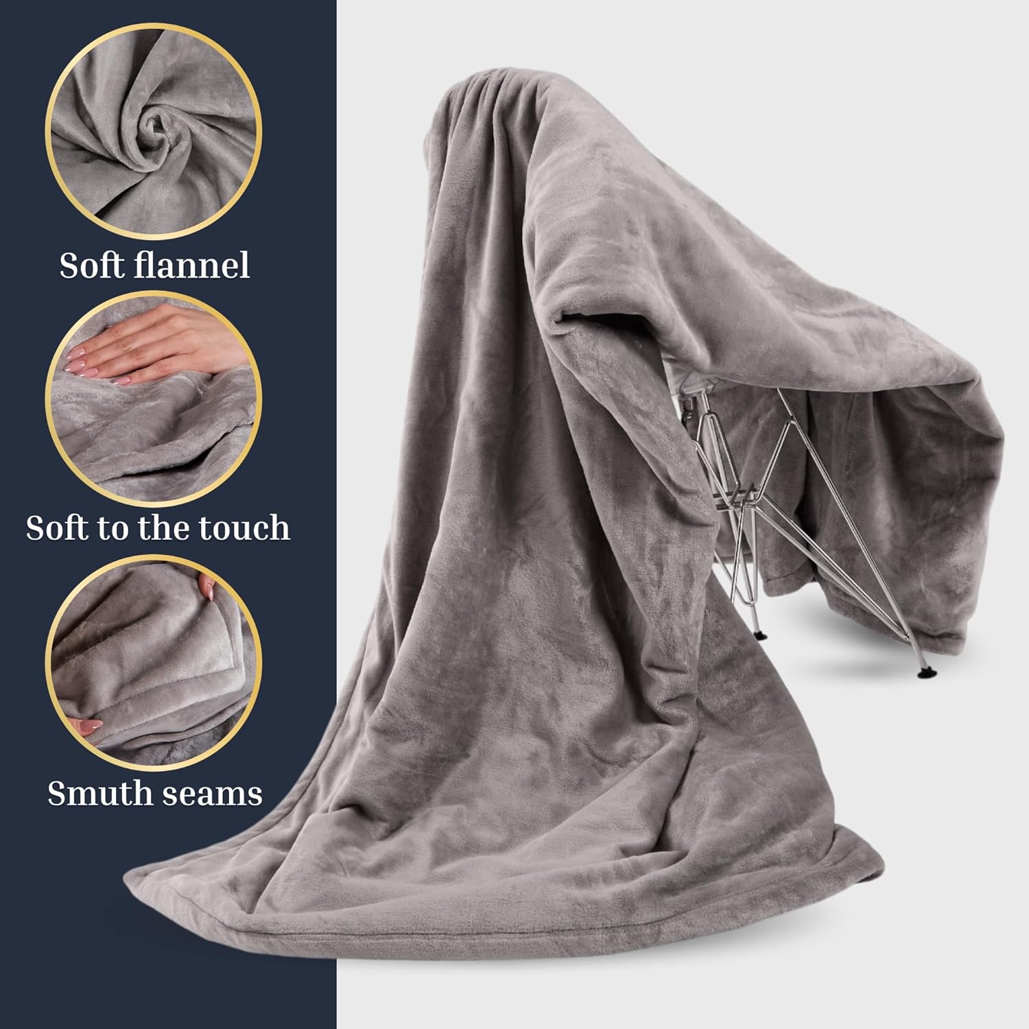 Electric Blanket – Heated Blanket, 10 Heat Levels (34-140°F), 12-Hour Auto Shut-Off, Soft Polyester Fleece, Fast Heating, Machine Washable, Gray, Full