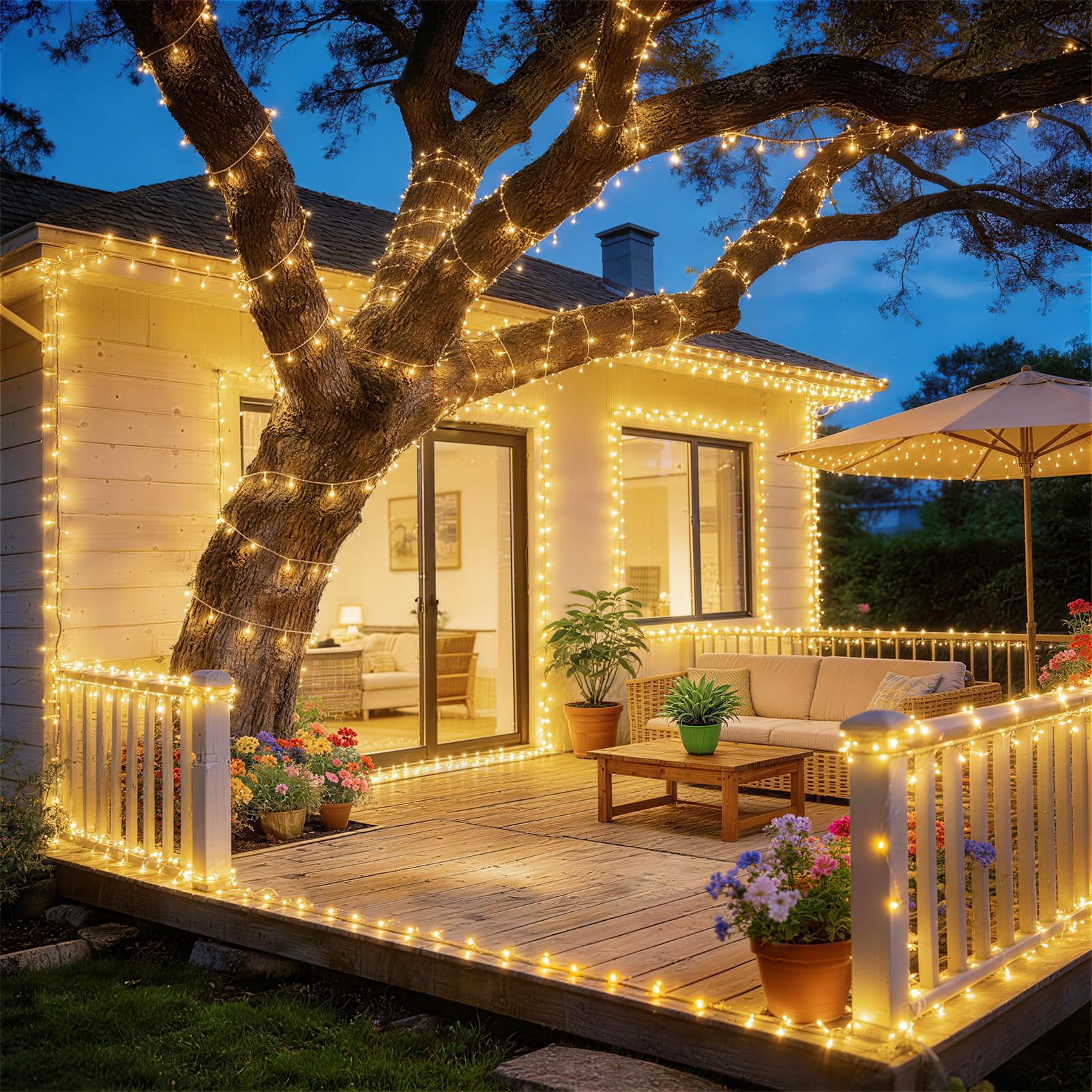 KNONEW 403ft 1000 LED Christmas String Lights Outdoor 8 Modes & Timer Fairy Light Plug in Waterproof LED Wedding Lights for Xmas Yard Tree Party Holiday Decorations (Warm White)