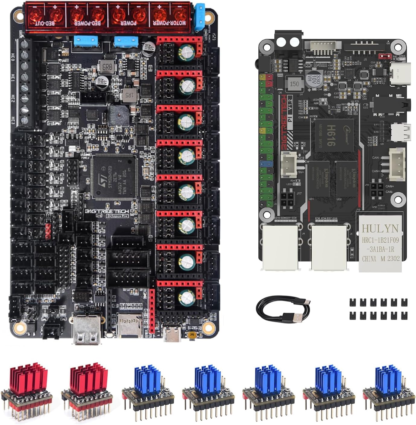 BIGTREETECH Octopus Pro V1.1 H723 Control Board+BTT Pi V1.2 Board+2Pcs TMC5160T V1.0+5Pcs TMC2209 V1.3 Stepper Driver Kit to Running Klipper High Speed Printing for Voron 2.4/CoreXY/VZbot 3D Printer