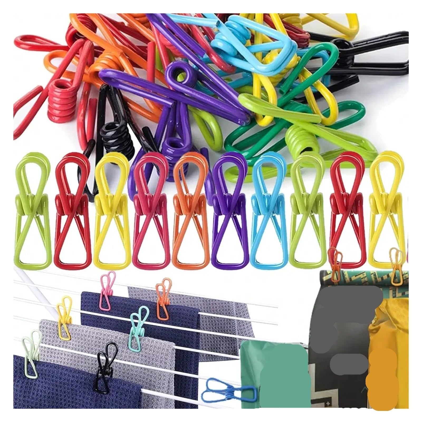 Metall-Wäscheklammern, 100 Stück, Metall-Wäscheklammern, Clips, Mehrzweck-Wäscheklammern aus farbigem Stahldraht, Halter für Wäscheleine, Befestigung von Handtüchern, Socken, Unterwäsche