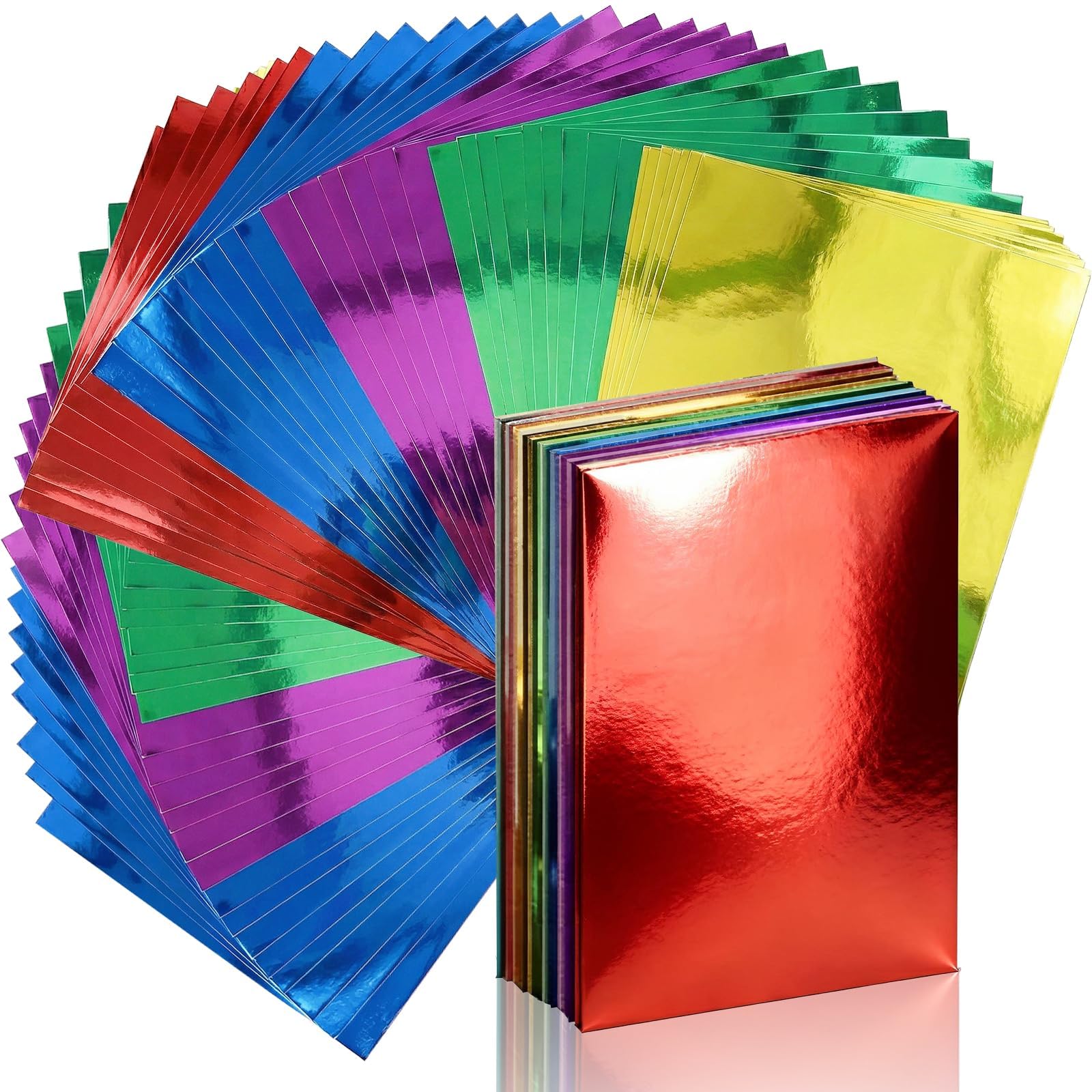 ZEAYEA A4 Metallic Cardstock Paper, 120 Sheets 250 GSM Reflective Mirrored Shimmer Card Stock, 5 Color Paper Foil Board for Crafting, Invitation, Decoration, Card Making, DIY Projects