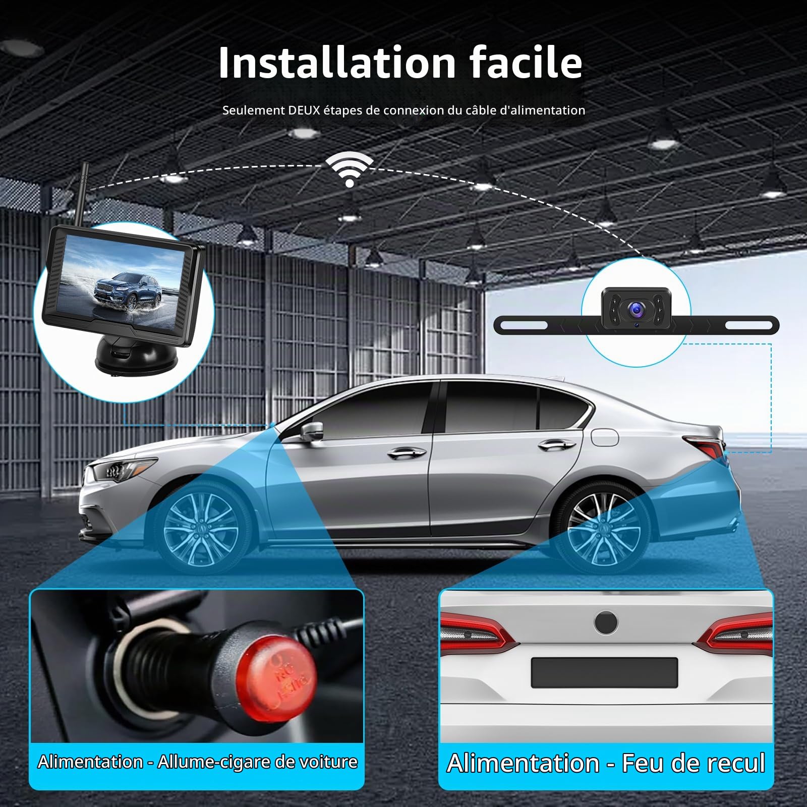 NHOPEEW Kit de caméra de recul sans Fil avec écran IPS de 4,3 Pouces - Caméra de recul étanche IP69 avec Vision Nocturne pour Voiture Camion remorque VR
