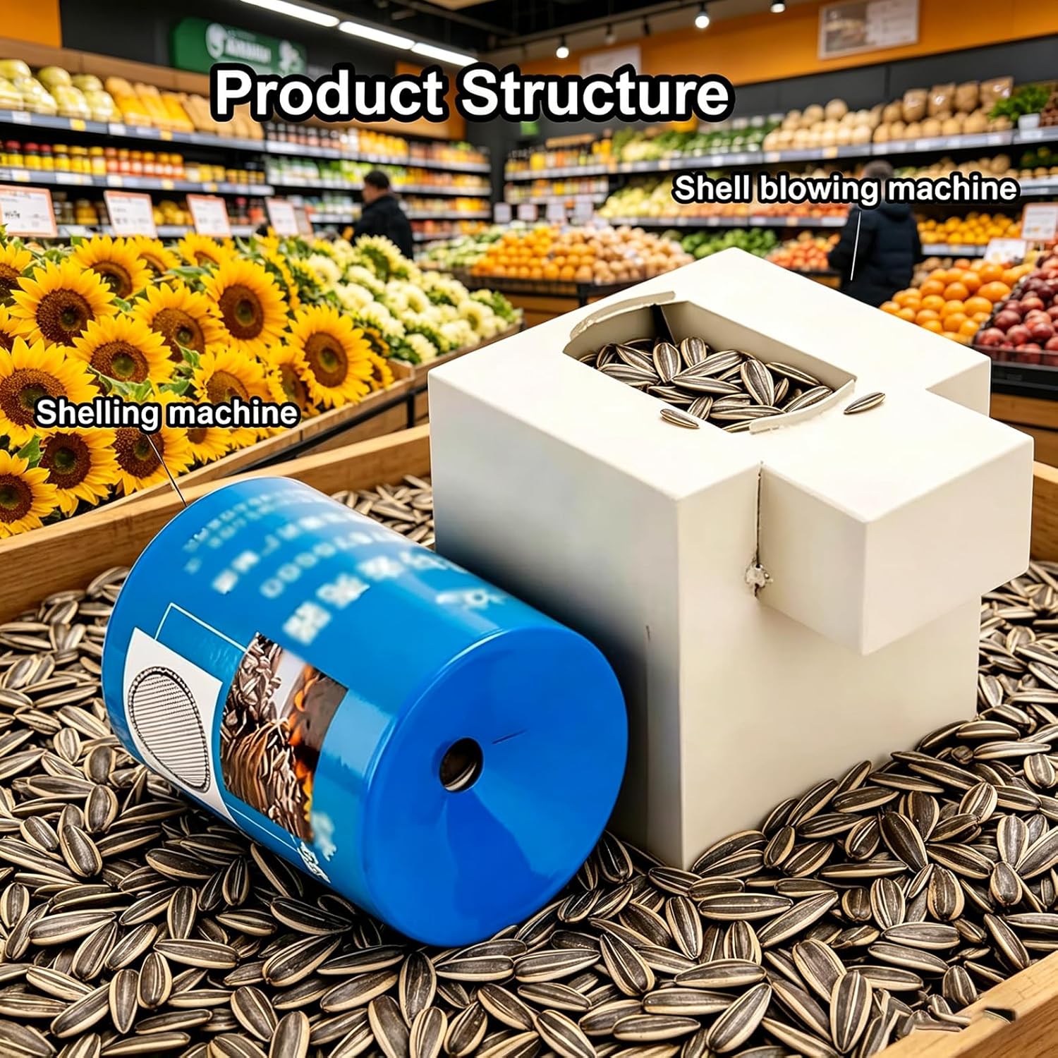 Automatic Sunflower Seed Separator, Sunflower Seed Shelling Machine with Shelling Blower and Screen, Adjustable Voltage, Batch Shelling, Separable Design, for Home, Shop