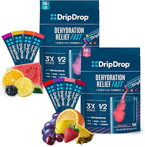 DripDrop Hidratación - Paquetes de electrolitos en polvo - Sandía, baya, limón, naranja, ponche de frutas, uva, limonada de fresa, cereza, 32