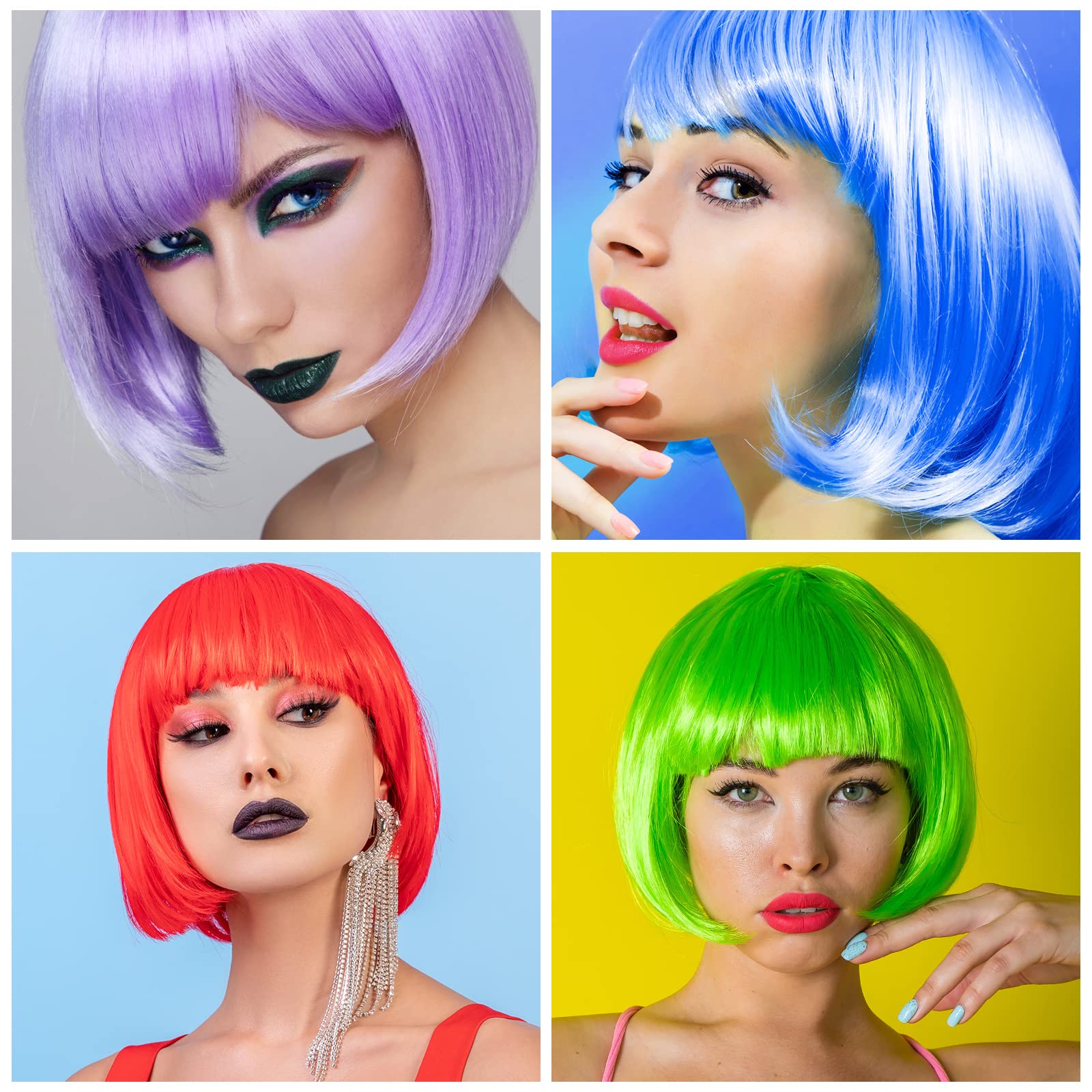 24 Pezzi Breve Bob Parrucche Occhiali da Sole Colorati Diritti Parti di Capelli Flip per Donne
