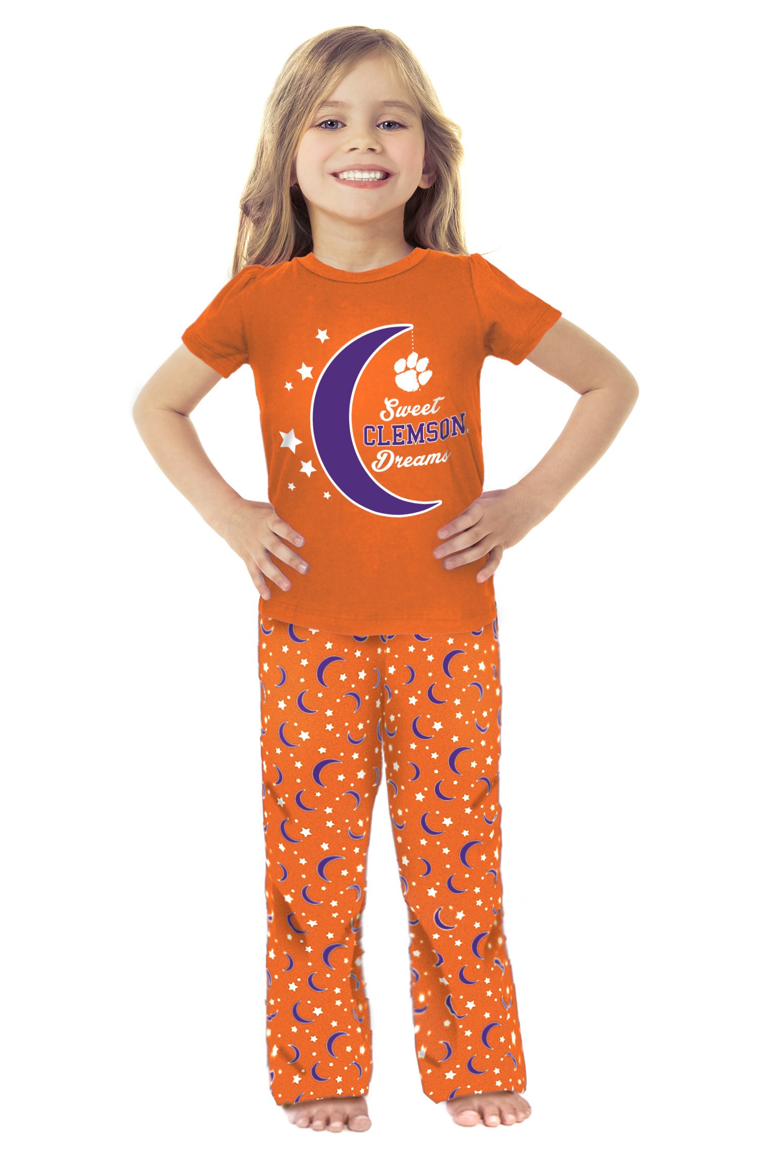 Cheekie Peach NCAA Clemson Tigers Girls Infant Moon Pajama Set, 3-6 Months, Orange