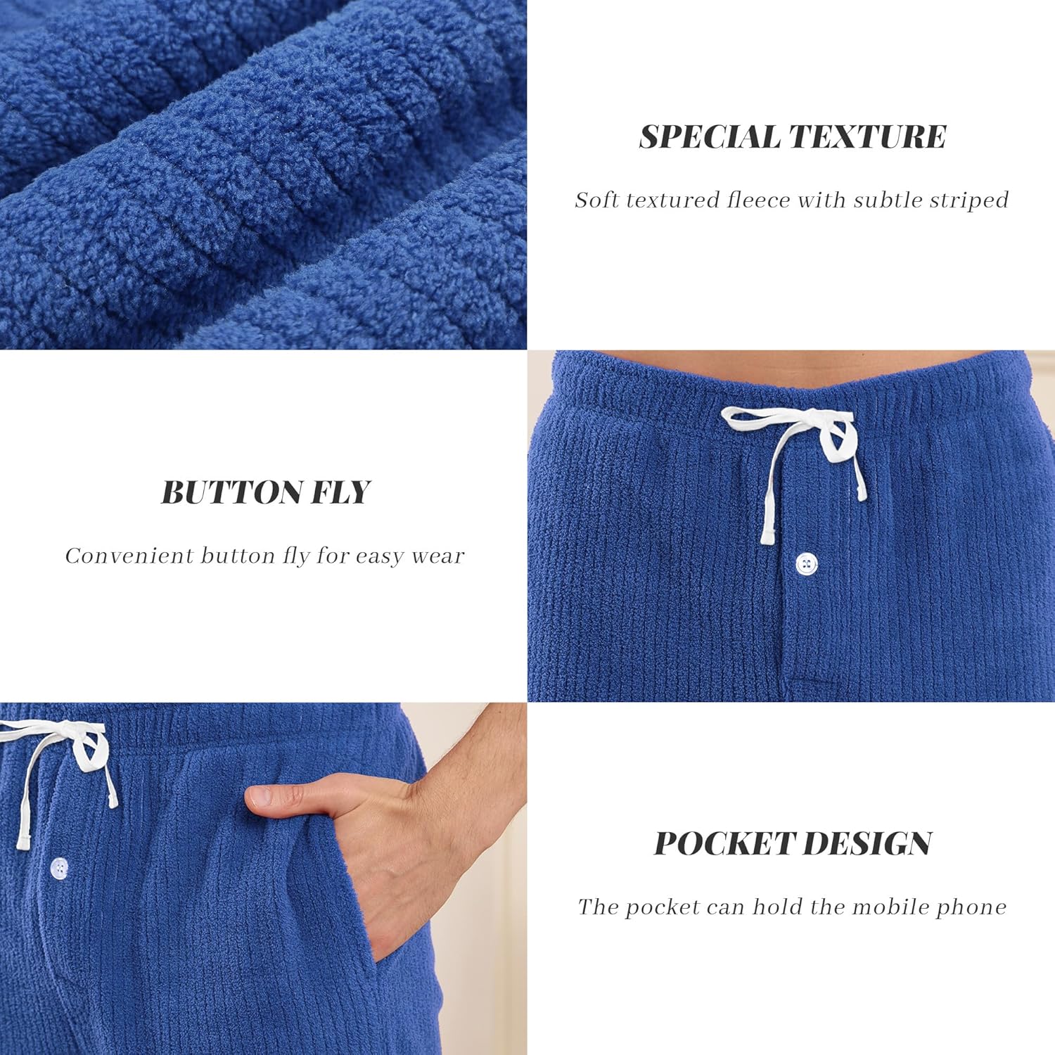 Vulcanodon Mens Fleece Pajama Pants Soft Plush Lounge Bottoms with Pockets and Button Fly Warm Cozy Sleep PJ - Image 3