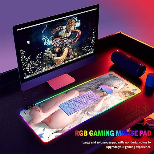 Miniatura 5 de Mouse Pads Anime Girl Sexy Gaming RGB Rubber Deer Mouse Pad Computer Mousepad LED Back Light XXL Mause Keyboard Table Desk Mats 39.37 inch x19.68