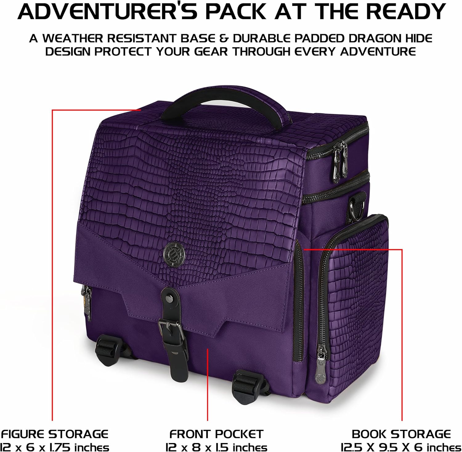 ENHANCE Travel Bag for DND Collector's Edition, Bag Compatible with Dungeons and Dragons, Battle Mat Holder, Dice Pockets and Accessories, Carry 4-8 Books (Purple Dragon)