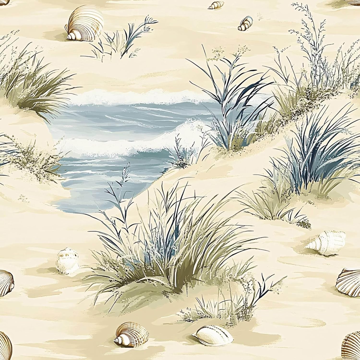 Coastal Dune Wallpaper – Beach and Seashell Peel and Stick Wallpaper, Self-Adhesive Vinyl for Home Decor, 17.7in x 236in