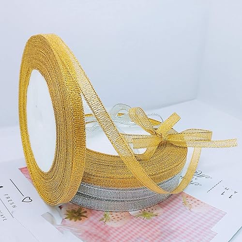 Miniatura 2 de 4 rollos de cinta metálica con purpurina, cinta dorada y plateada con purpurina para regalos, bodas, fiestas, cumpleaños, lazos para el cabello,