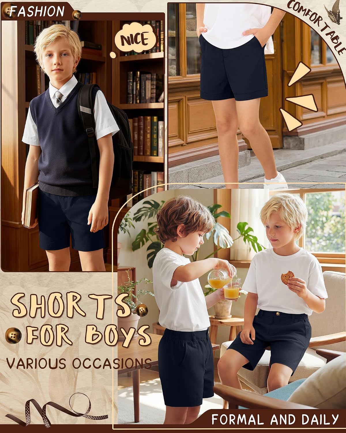 Boys Golf Shorts School Uniform Shorts