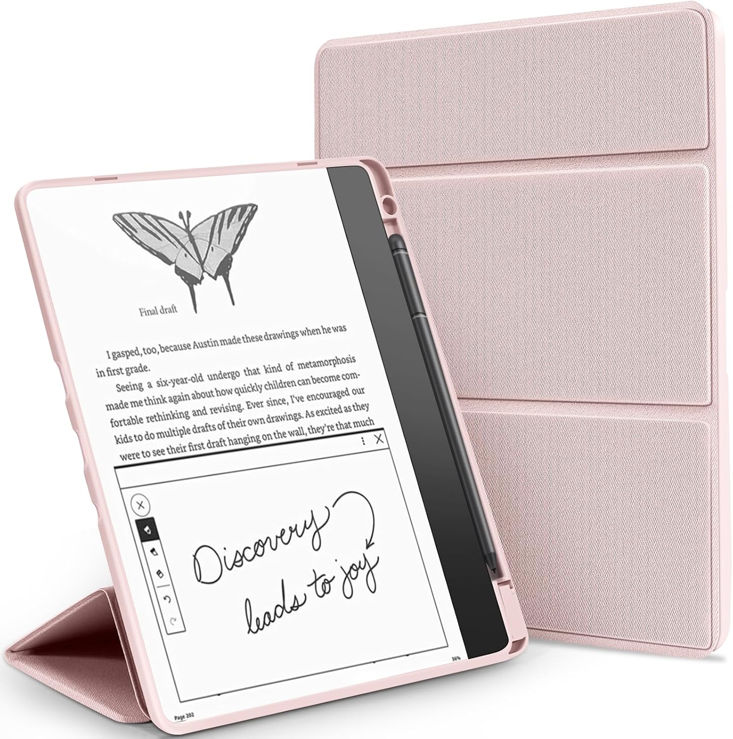 Stand Case for Kindle Scribe(2024/2022 Release),Premium PU Leather Trifold Cover with Pen Holder,Compatible with 10.2 Inch Kindle Scribe,Auto Sleep/Wake,Pink