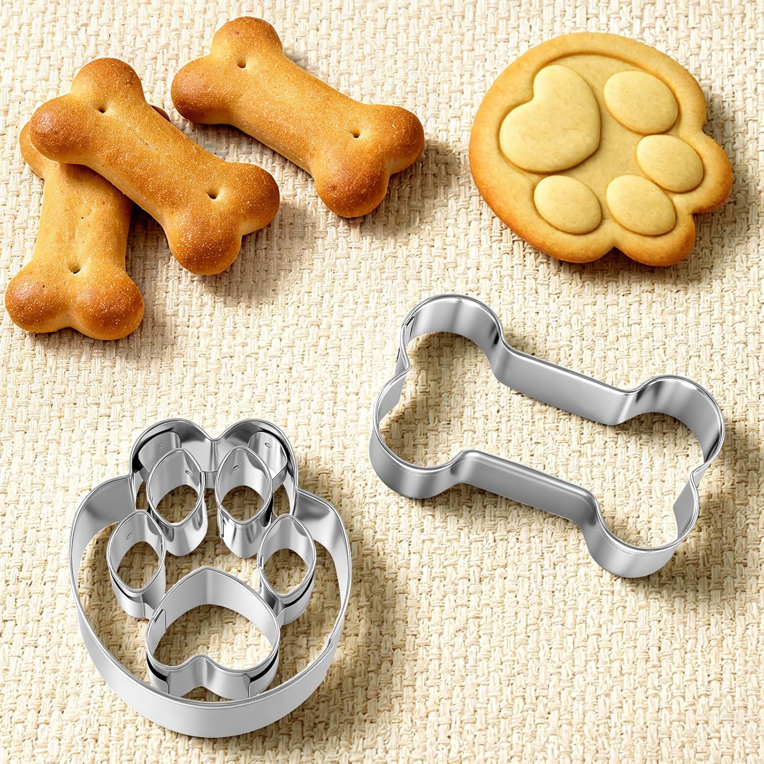 Bone & Paw Print Cookies Cutters Set,Paw Print Cookie Cutter Stainless Steel Dog Bone Cookie Cutters for Treats Dog Theme Party Baking Theme Party - Image 4