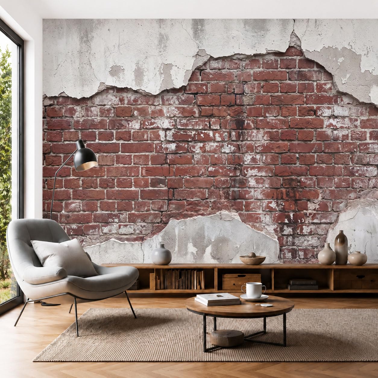 Carta Da Parati Effetto 3D industriale retrò 300x210cm|Fotomurali seta, Texture della parete Decorazione Poster Arte Murale Moderna per Casa Ufficio Camera Da Letto Soggiorno Rosso mattone