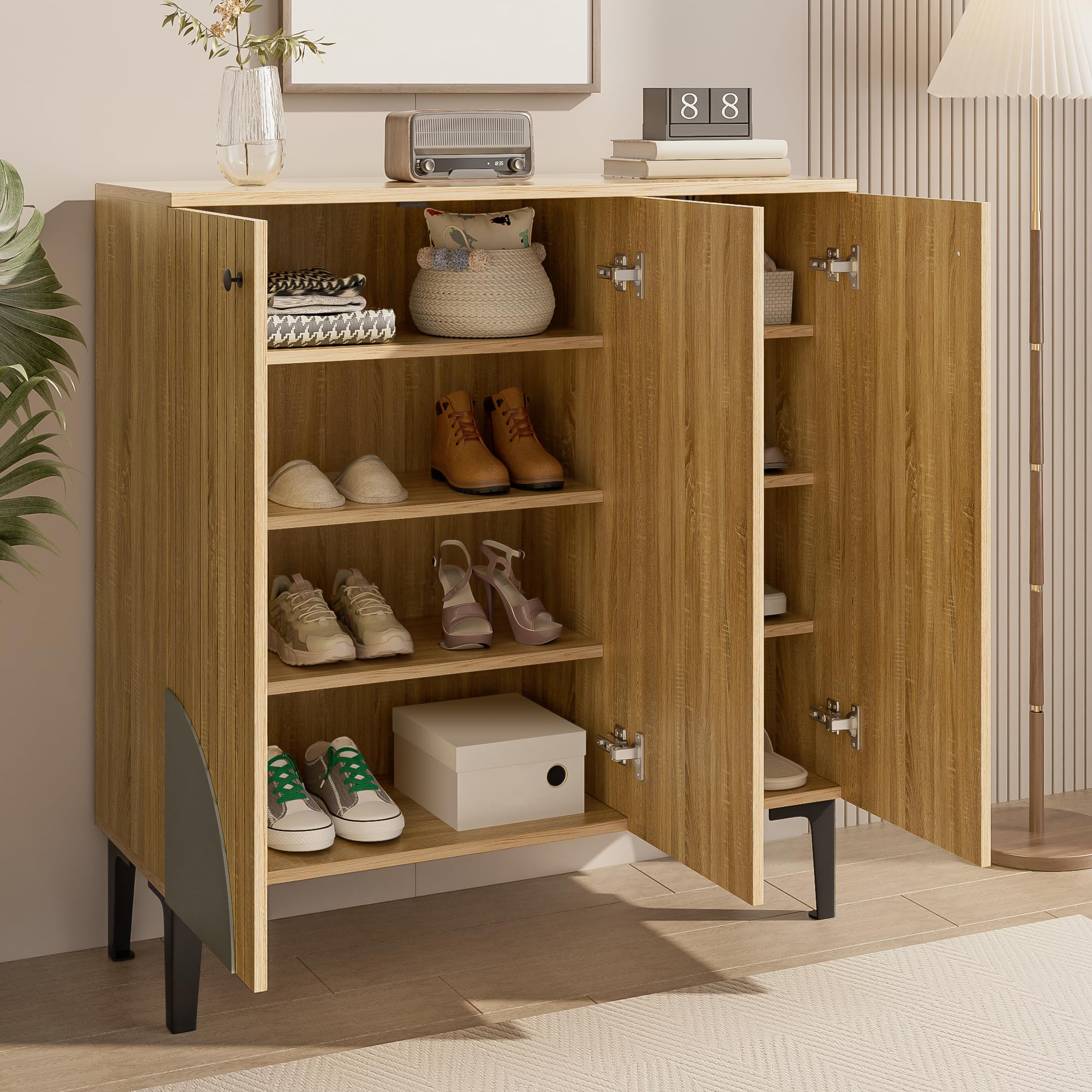 Zapatero 90 x 32 x 94 cm, color madera – 3 puertas para muebles de