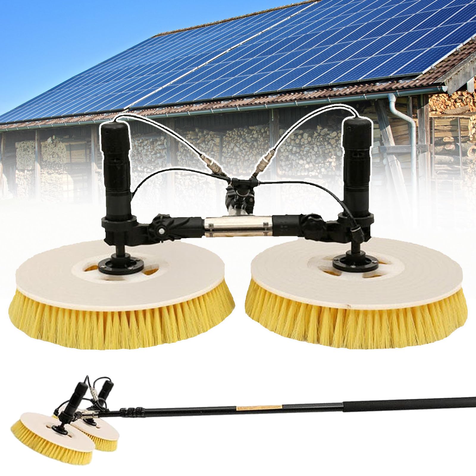 GTHTUHFD Electric Solar Photovoltaic Panel Cleaning, Double Head Automatic Glass Washing Equipment, Adjustable Water Fed Poles Cleaning Kit For Household & Outdoor,5.5M,5.5m