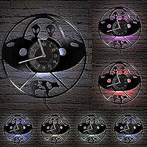 Miniatura 2 de Reloj de pared con pilas, silencioso, sin tictac, de 12 pulgadas, platillo volador, relojes de vinilo, OVNI Aliens Light Beam Transmite vaca Sci-FI