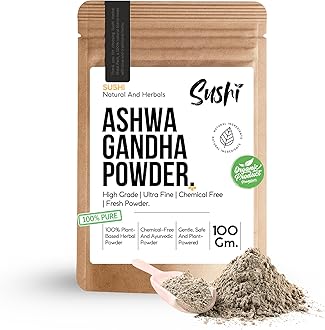 Sushi Ashwagandha Powder | 100% Pure & Organic | Natural Stress Relief & Energy Boost | Herbal Adaptogen (Pack of 1 | 100gm)