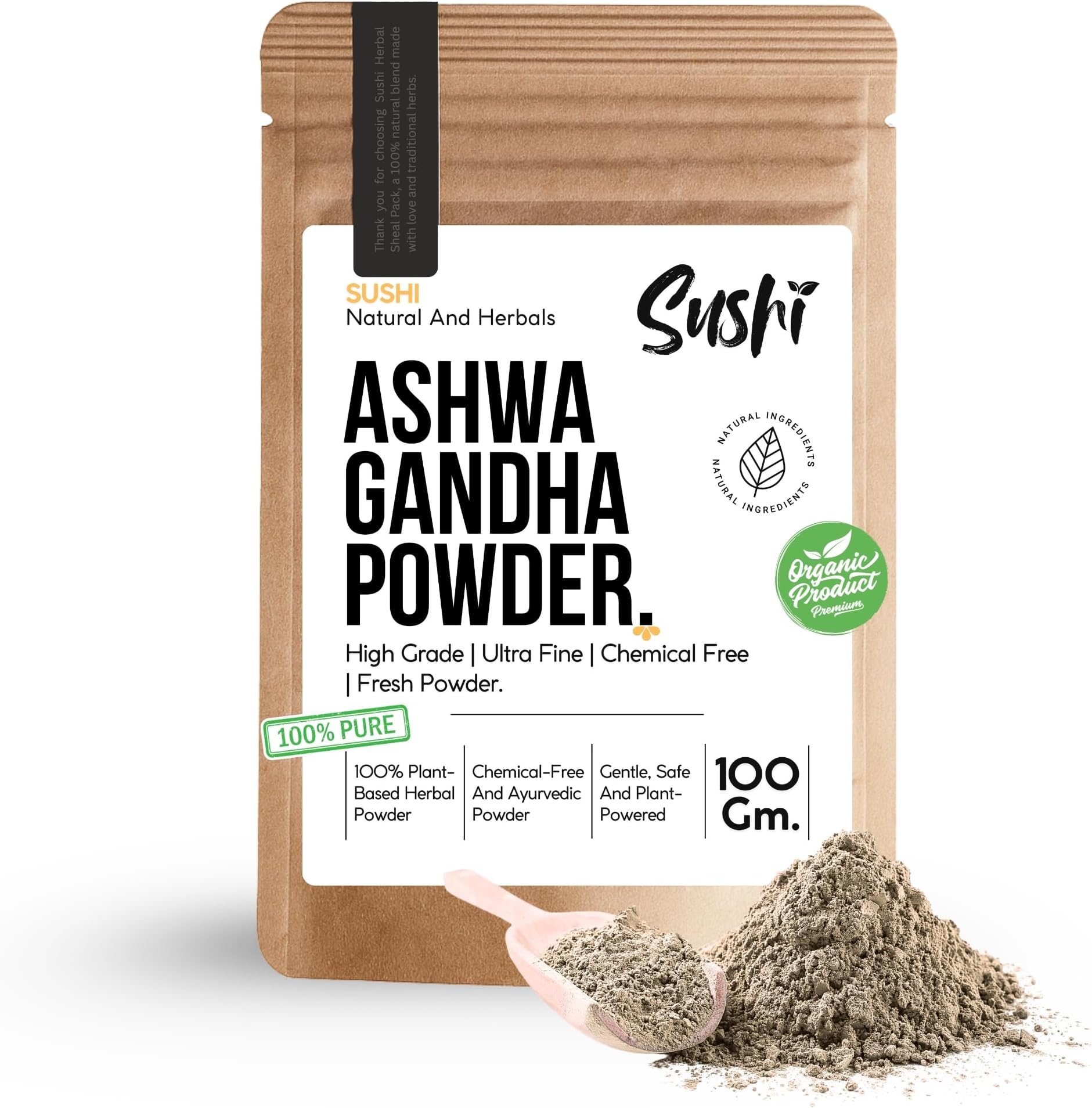 Sushi Ashwagandha Powder | 100% Pure & Organic | Natural Stress Relief & Ener...