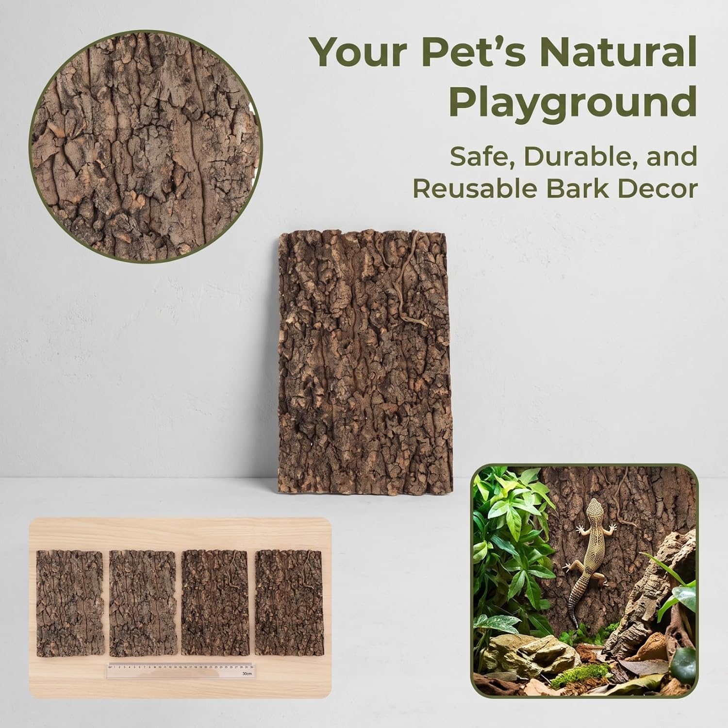 SHINEOFI Reptile Terrarium Bark Decor 4 Pack Natural Tree Bark Background for Reptile Tank Gecko Tank Decor Accessories 11.81 X 7.87 X 0.78 in Cuttable Habitat