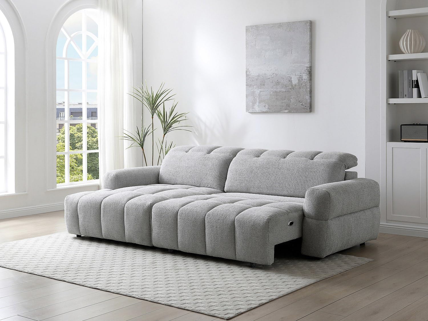 Vente-unique - Canapé d'angle Gauche Relax avec Assise coulissante électrique en Tissu Gris CARIALA