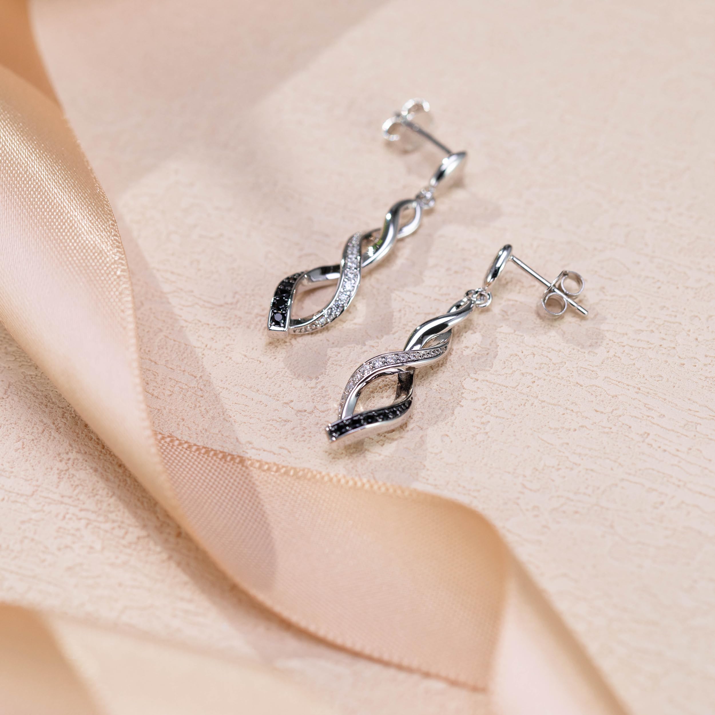 Ohrringe Silber 925 Hängend Lang mit Zirkon und Schwarzem Spinell Minimalistisch Geometrie Zweifarbiger Glitzer Ohrringe Hypoallergen Geeignet für den Alltag hängeohrringe Damen Modeschmuck