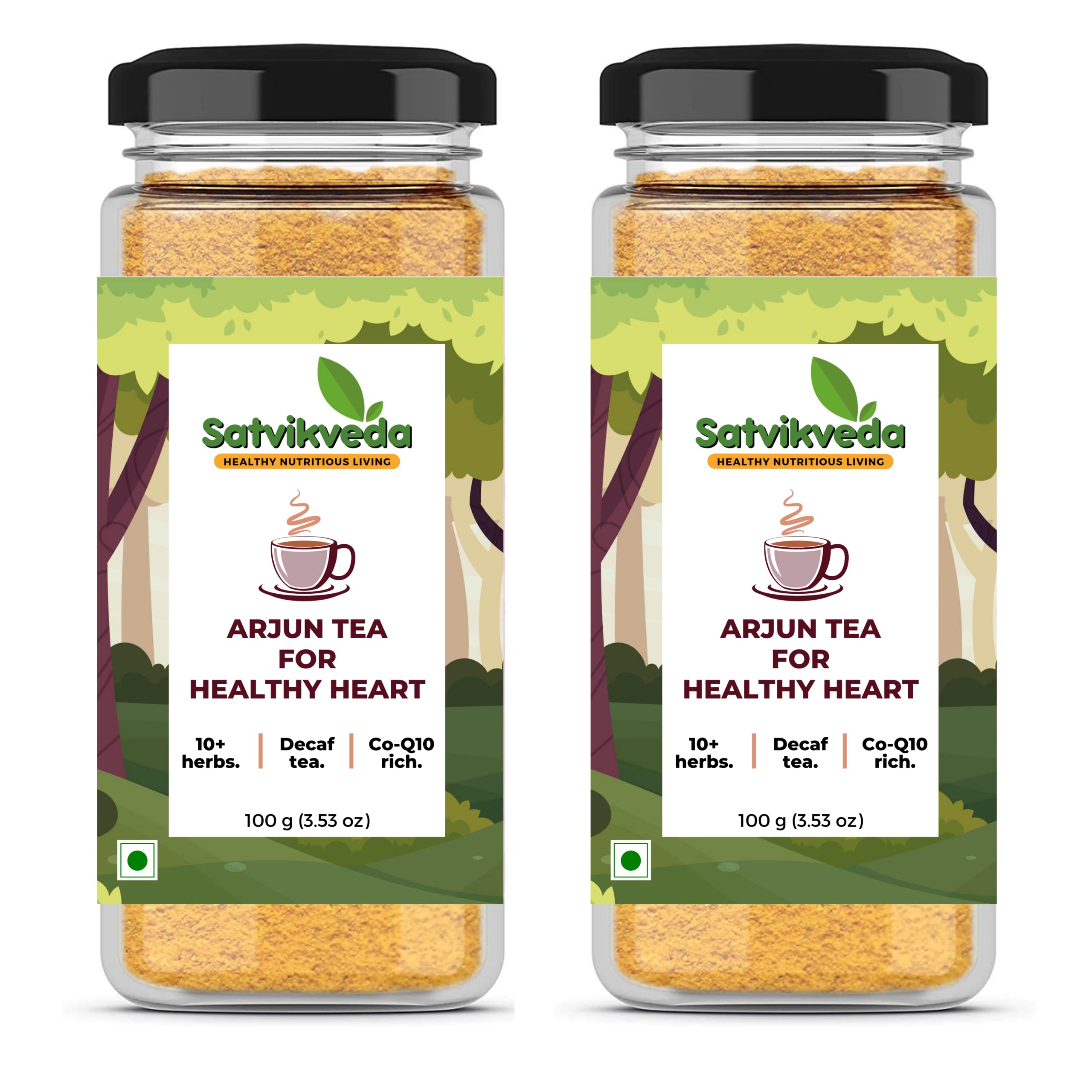 Arjun Tea by Satvikveda 100gm (Pack of 2), Total - 200gm | Arjuna Chai for Healthy Heart | Caffeine free Herbal Tea with Arjun Bark Chaal, Ashwagandha, Shankhpushpi, Cinnamon, Green Cardamom, Nutmeg, Mace | Ayurvedic and Decaffeinated Arjun Beradu Te (B09GS13DLP) Amazon Price History, Amazon Price Tracker