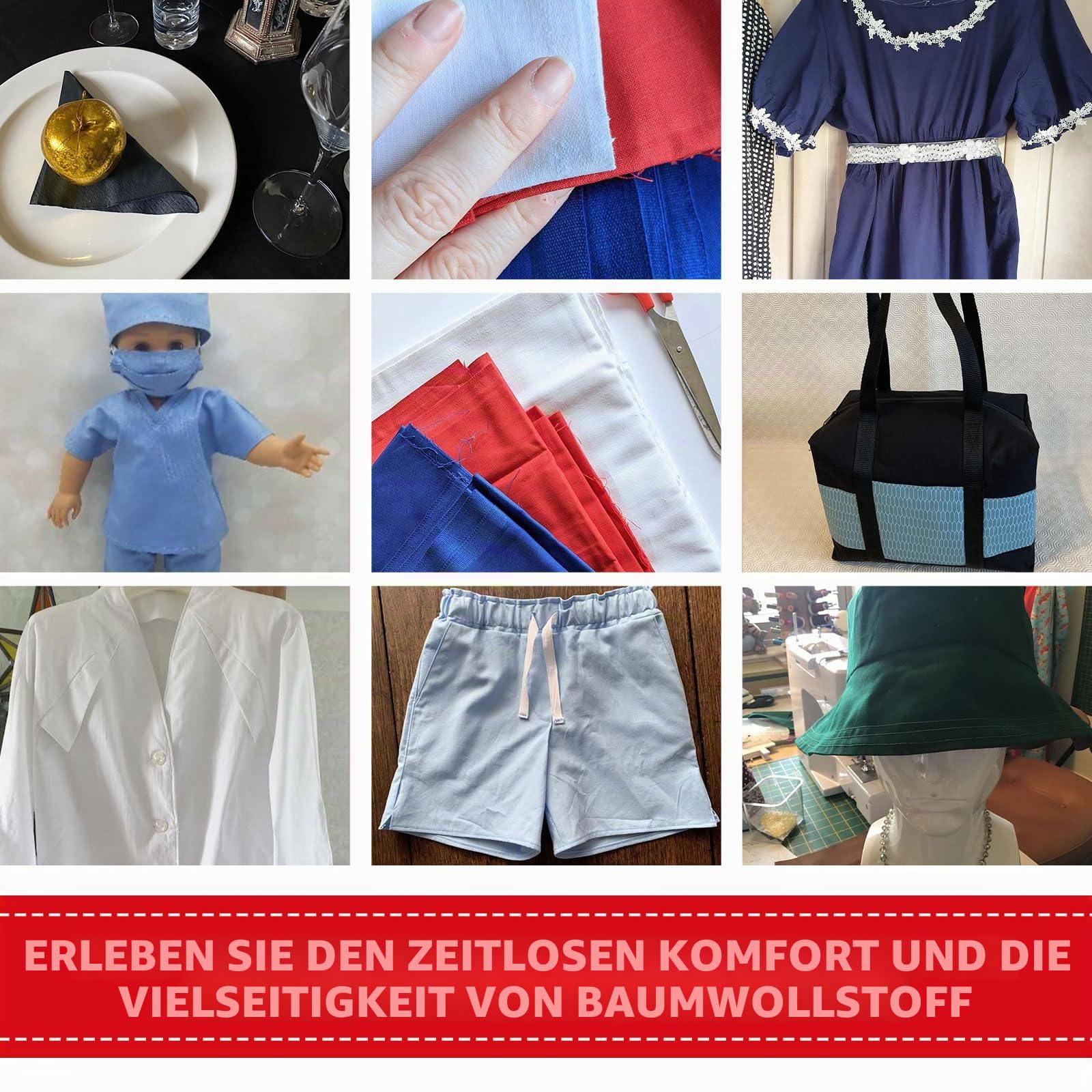 Schwarzer Baumwollstoff Meterware 147,5cm breit, 100% Baumwolle (5m) von FT