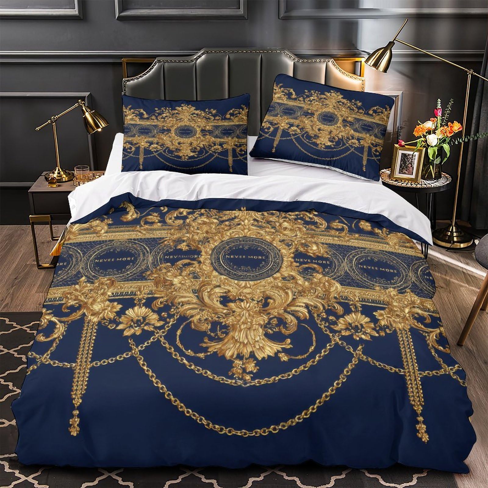Housse de couette 3D imprimée microfibre résistante confortable literie baroque 135x200