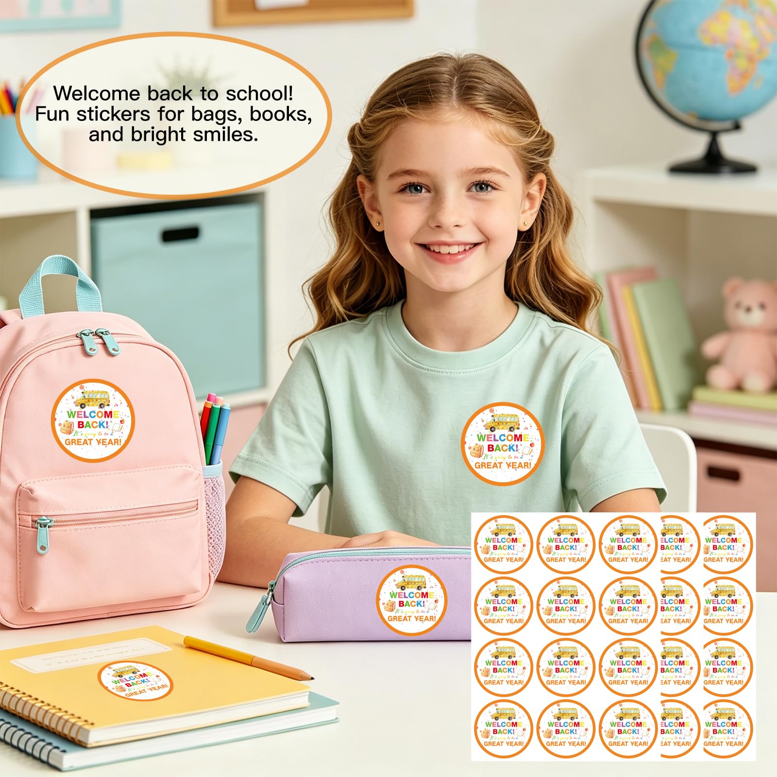 120 szt. naklejek 'Welcome Back to School', samoprzylepne etykiety kopertowe dla nauczycieli, kart dla dzieci, torby na prezenty, upominki na przyjęcia i materiały szkolne (5 cm)