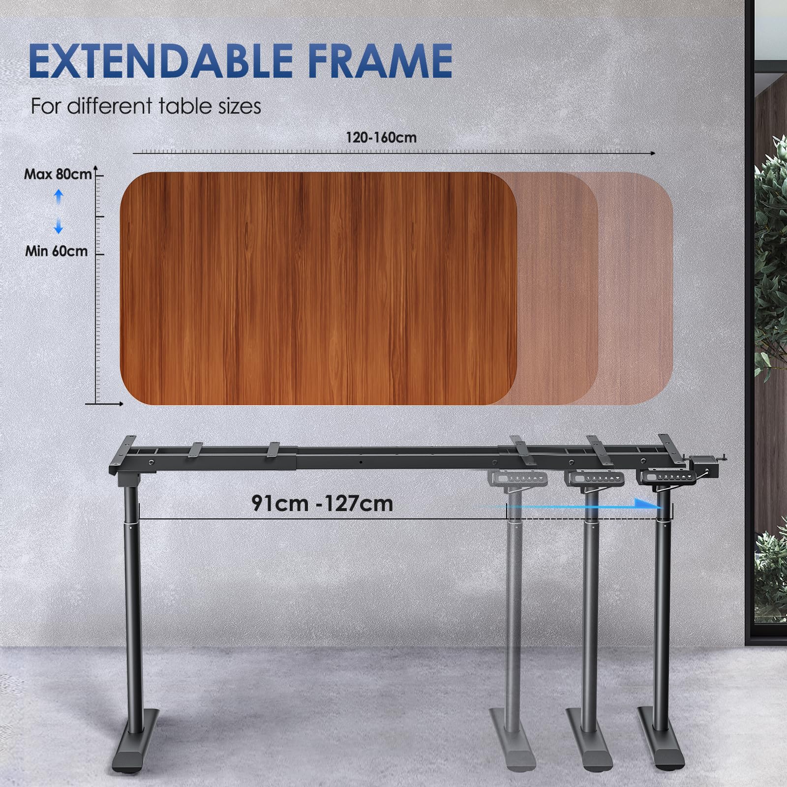 Aomdom Schreibtisch Gestell höhenverstellbar 70-115CM，Tischgestell mit 3-Gang-Verstellung und 4-stufiger Speichersteuerung, 1-Motor und 1-digitales Bedienfeld, Gewicht von 70 KG