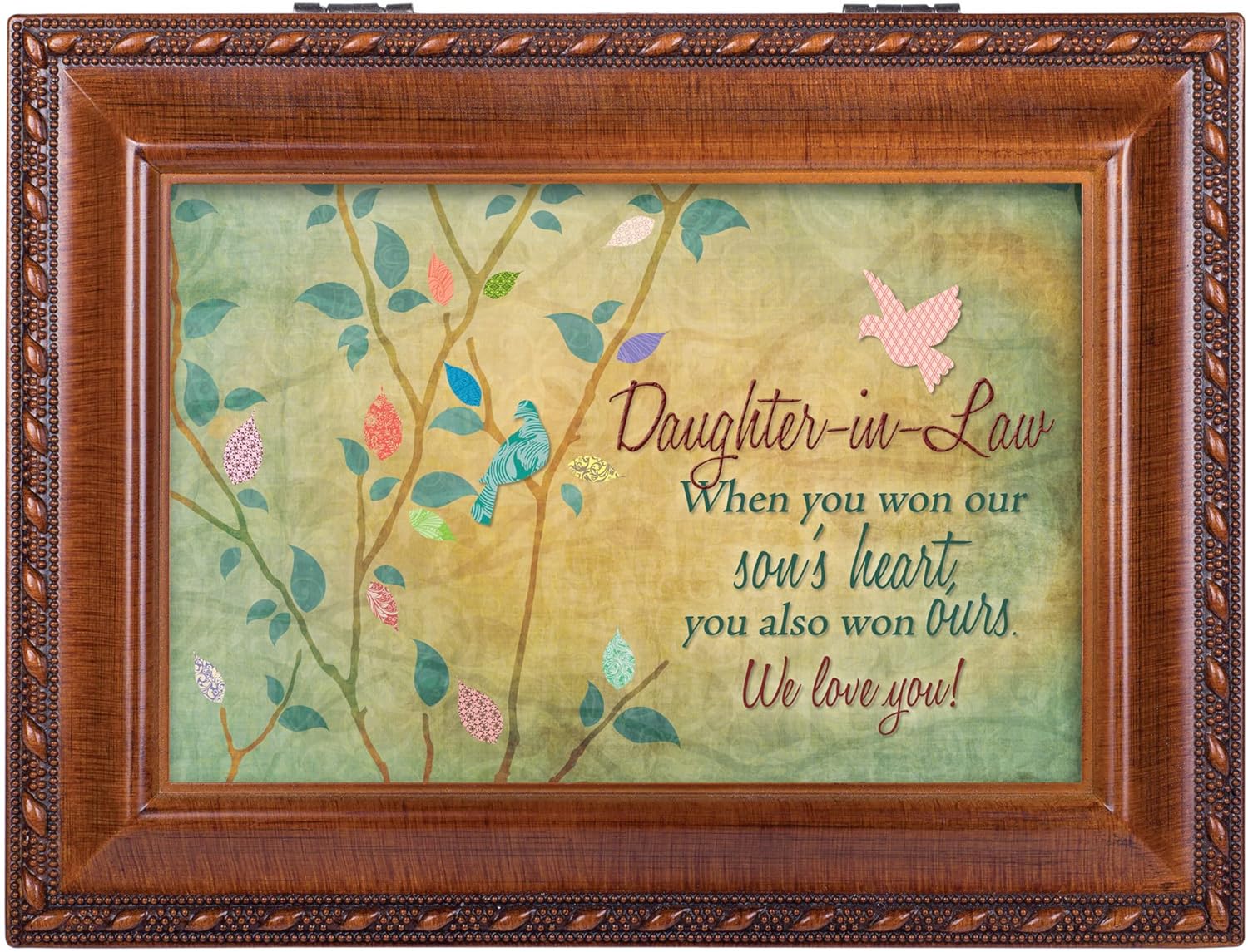 Cottage Garden Daughter-in-Law Rich Woodgrain Rope Trim Music Box Plays You Light Up My Life