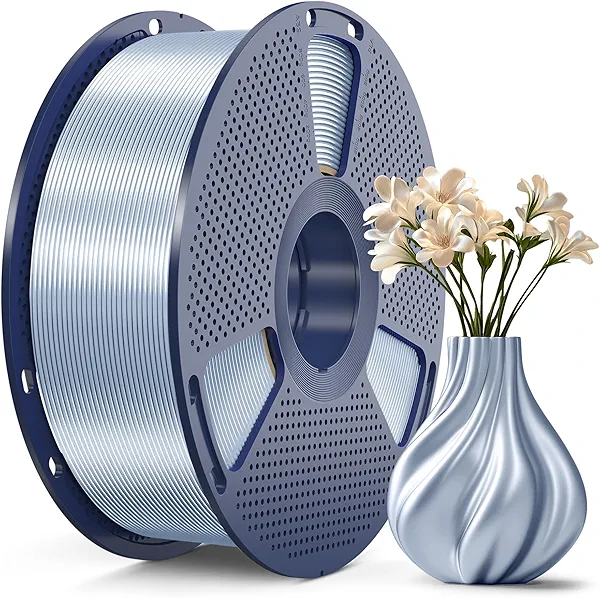 SUNLU 3D Printer Silk Filament,Shiny Silk PLA Filament 1.75mm, Smooth Silky Surface, Great Easy to Print for 3D Printers, Dimensional Accuracy +/- 0.02mm, Silk Silver 1KG