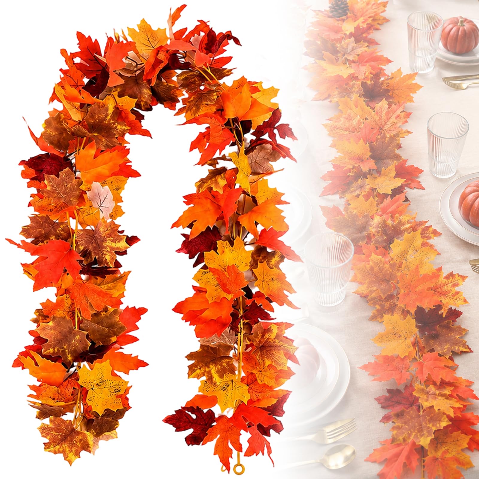 Leaf Garland, Halloween Decorations, 2 Pack 4-Color Fall Leaves Garland