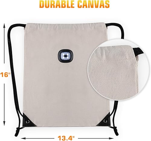Miniatura 5 de LED Drawstring Backpack Bag with Light String Bag Sackpack Women Men Gifts for Gym Beach Travel Camping (Beige)