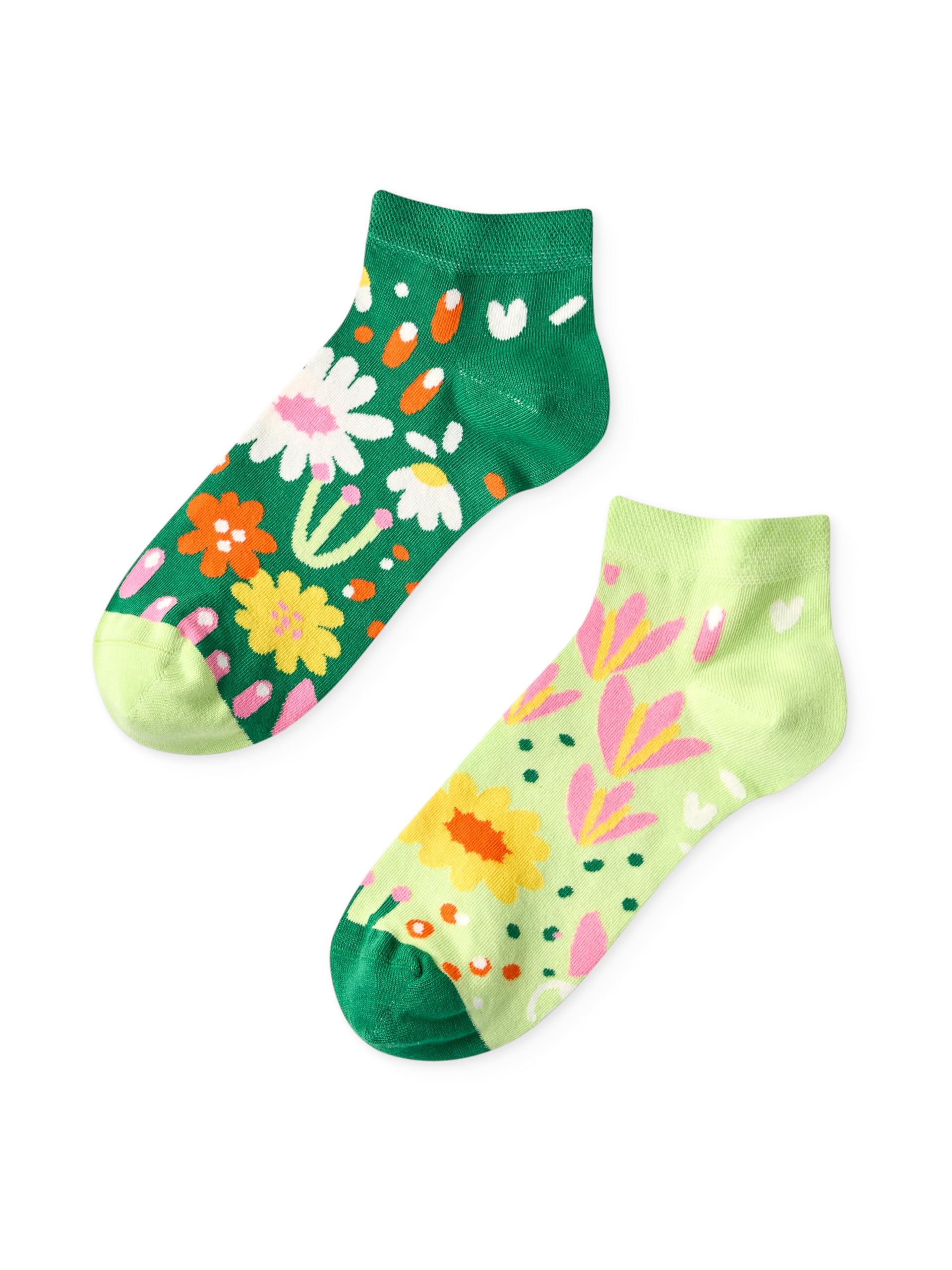 Dedoles Socken Unisex Damen Herren & Kinder Baumwolle viele lustige Designs 1 Paar Geschenk links rechts verschieden, Farbe: Grün, Motiv: Blumengarten (Knöchelsocken), Gr. 39-42
