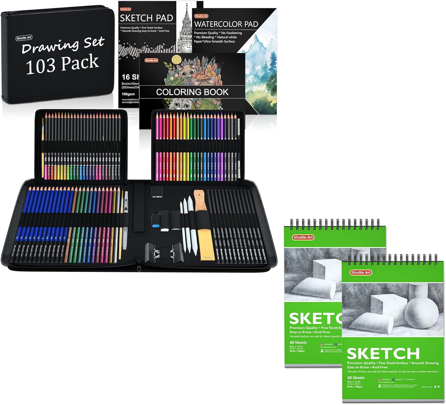 Shuttle Art Drawing Kit and Sketch Pad Bundle, Set of 103