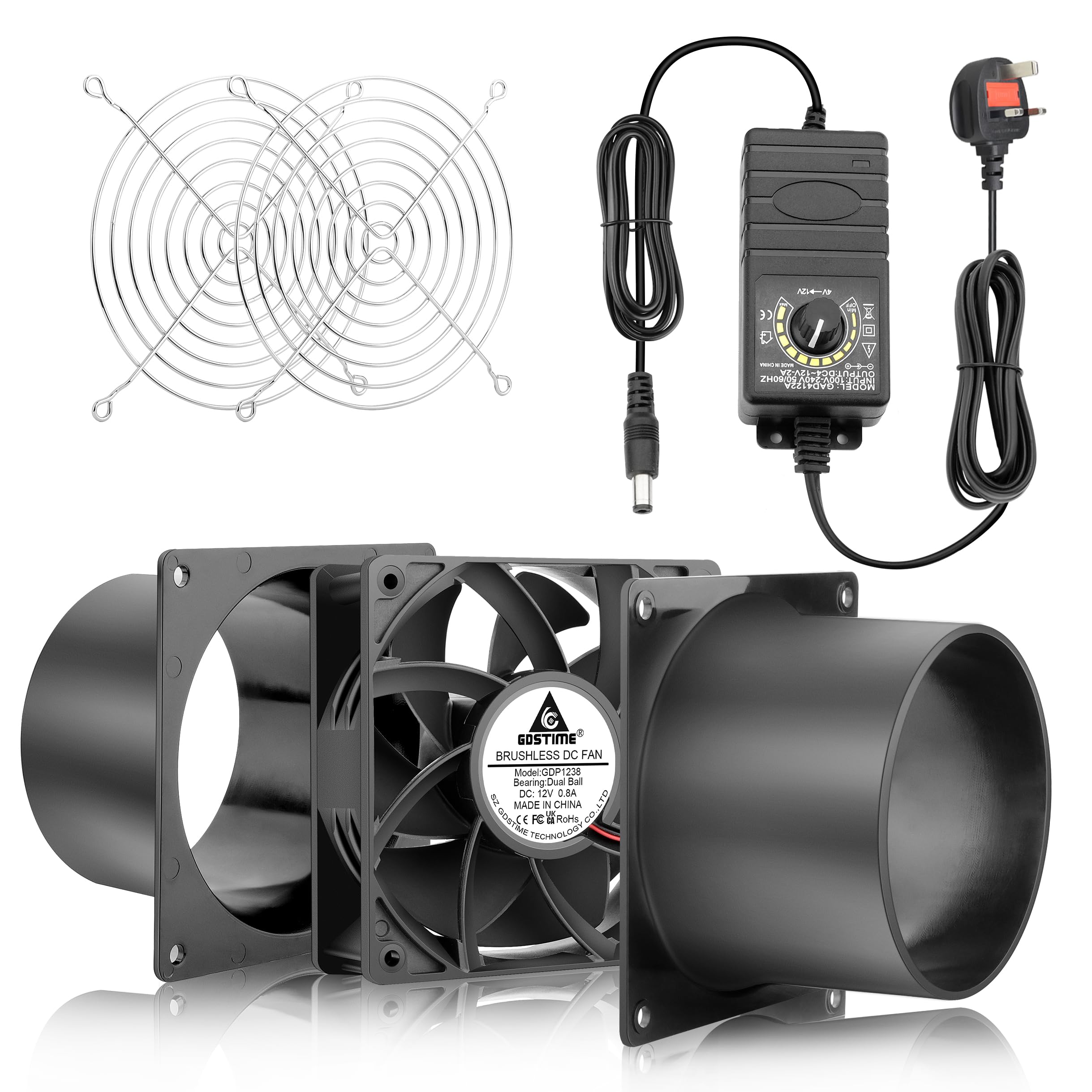 GDSTIME 120mm Axial Exhaust Fan DC 12V Dual Ball with Speed Adjustable Fume Extractor 4000 RPM 155 CFM Big Airflow Soldering Fan for Laser Engraver and 3D Printer Enclosure Tent Cover