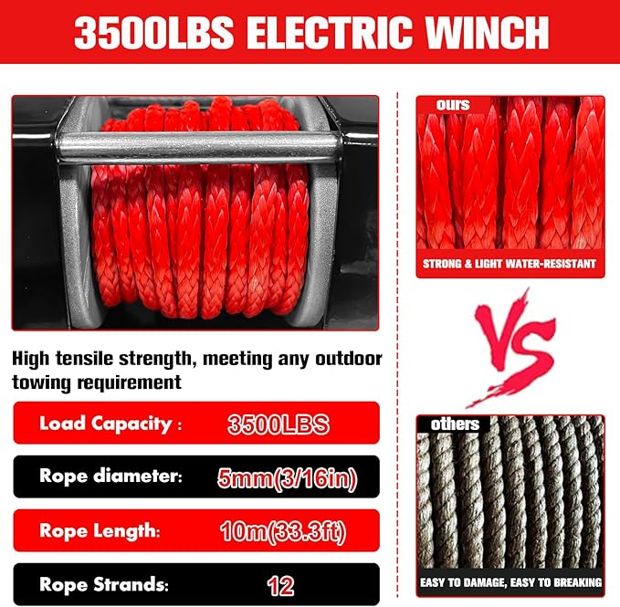 Winche Eléctrico 3500 lb 12V con Cable Sintético IP68 miniatura 4