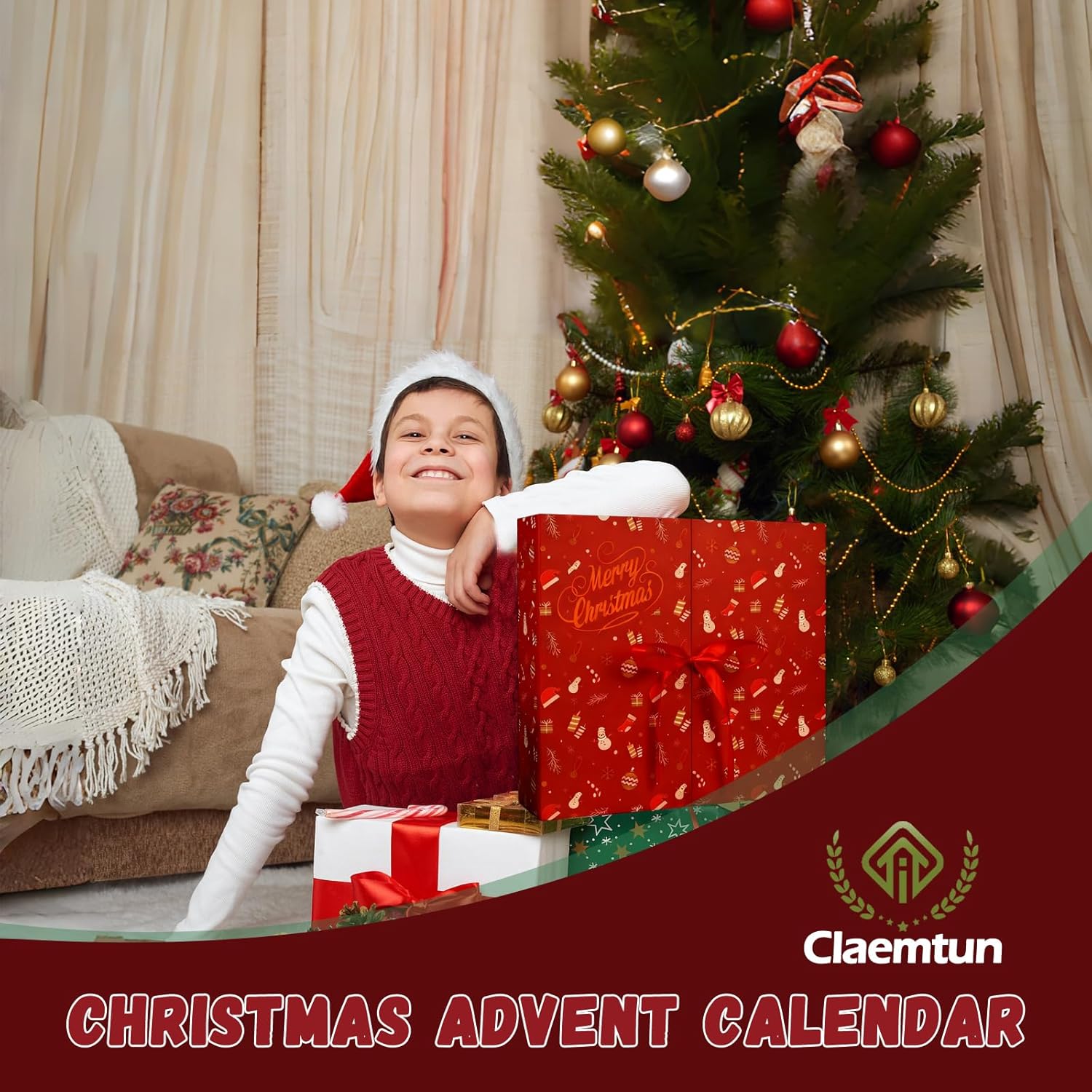 Christmas Advent Calendar with 24 Cardboard Treasure Boxes,Empty Advent Calendars to fill,Diy Advent Calendar Storage Organizer DIY for Adults Kids Gifts Holiday Decoration (Red)
