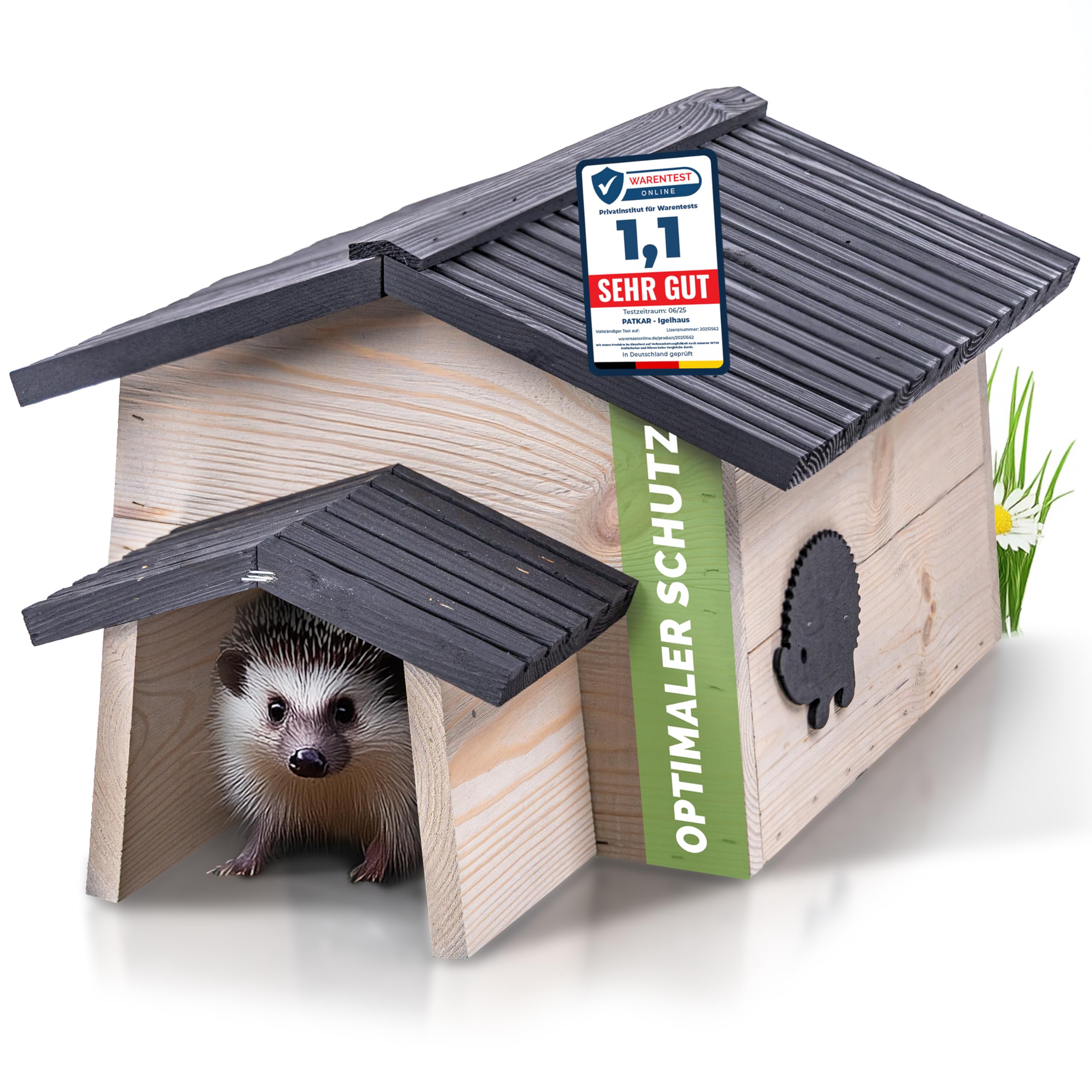 PATKAR Igelhaus Winterfest mit Boden Premium Igelfutterhaus Made in Europe Igel Haus Schlafhaus Futterhaus